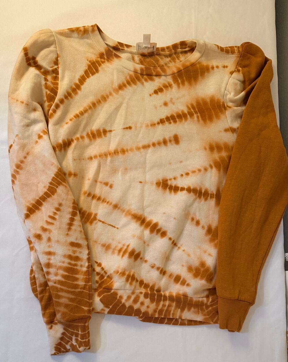 The Drop Jean Tie Dye Puff Sleeve Sweatshirt M Bombay Brown